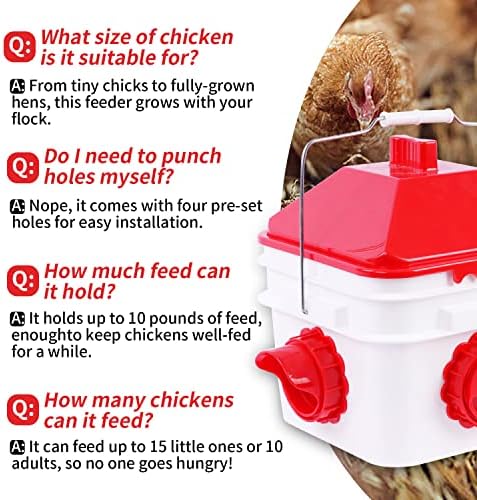 10 Pounds Chicken Feeder with 4 Ports, Rainproof Poultry Feeder for Up to 10 Adult Chickens or 15 Chicks （Patented Products）