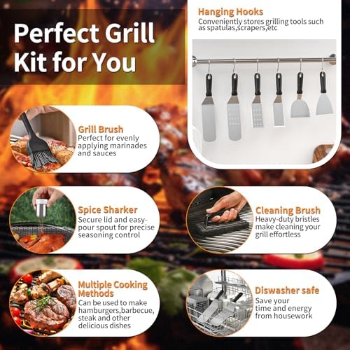 29PCS Griddle Accessories Kit,Flat Top Grill Accessories for Camp Chef Blackstone Griddle Accessories with Enlarged Spatulas,Tongs,Spice Shakers,Basting Cover,Scraper for Outdoor Barbecue