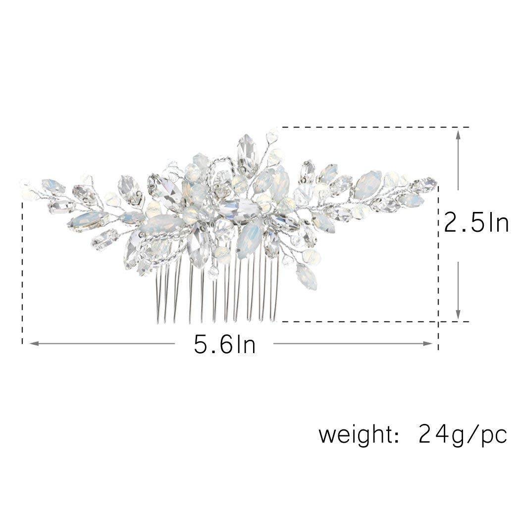 Yean Wedding Hair Comb Silver Rhinestones Opal Crystal Vintage Bridal Hair Clips Accessories for Brides and Bridesmaids