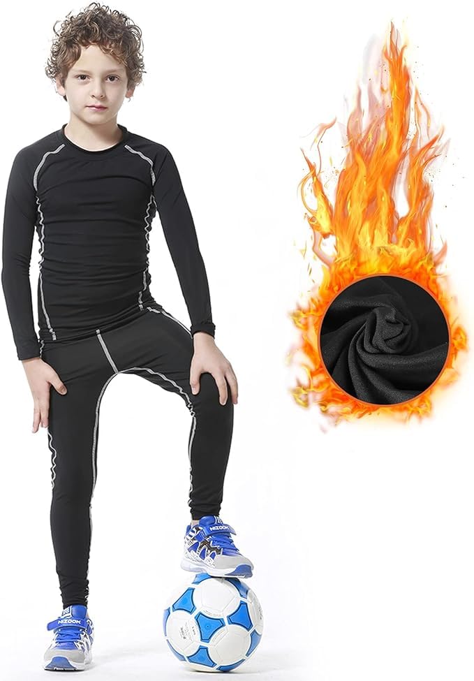 Muzikin Youth Kids'Thermal Underwear Set, Fleece-Lined Compression Shirt & Leggings, Kids Base Layer for Cold Weather Comfort, Moisture-Wicking Base Layer for Sport, Breathable Warm Thermals (M)