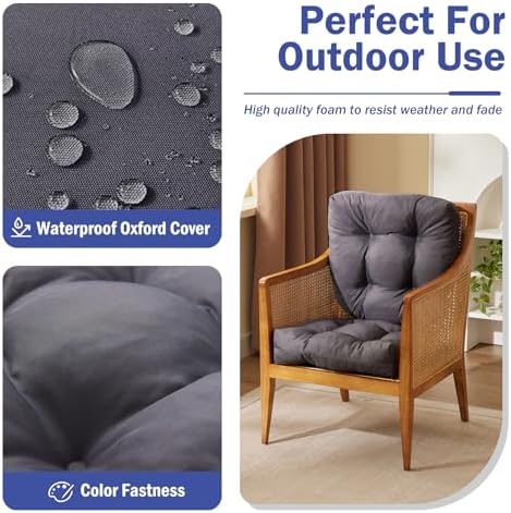 Outdoor Chair Cushions Set of 2, Patio Chair Cushions with Ties, 19x19 Tufted Outdoor Seat Cushions, Waterproof Patio Furniture Cushions, Outdoor Dining Chair Pads, Dark Grey