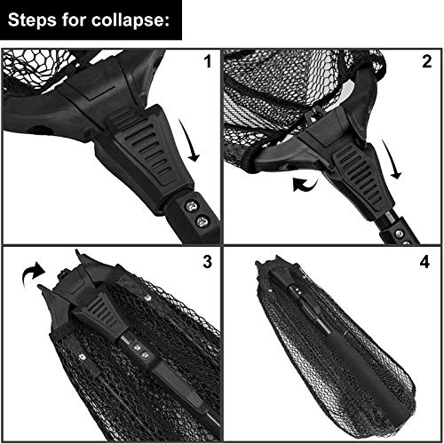 PLUSINNO Fishing Net Fish Landing Net, Foldable Collapsible Telescopic Pole Handle, Durable Nylon Material Mesh, Safe Fish Catching or Releasing
