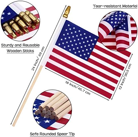 50 Packs USA Stick Flags 12 x 18 Inch Small American Flag 4th of July USA Flag Red White Blue Lawn Flags with Wooden Pole and Spear Tip for Yard Outdoor Garden Memorial Day Independence Day Decor