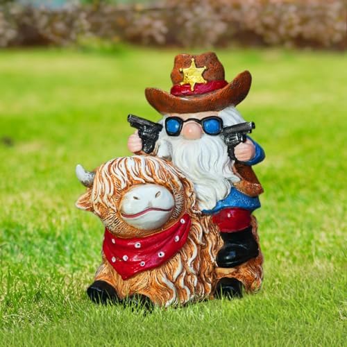 Solar Highland Cow Gnome Statue - Hand-Painted Resin Outdoor Decor for Garden & Yard, Unique Mothers Day Birthday Gifts for Grandma Women (Weatherproof)