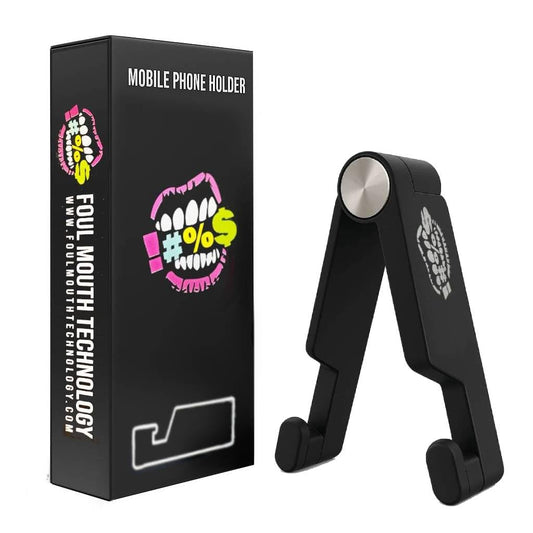 Foul Mouth Technology Folding Cell Phone Stand, Adjustable Foldable Desktop Phone Holder, Portable, Compatible with All Phones