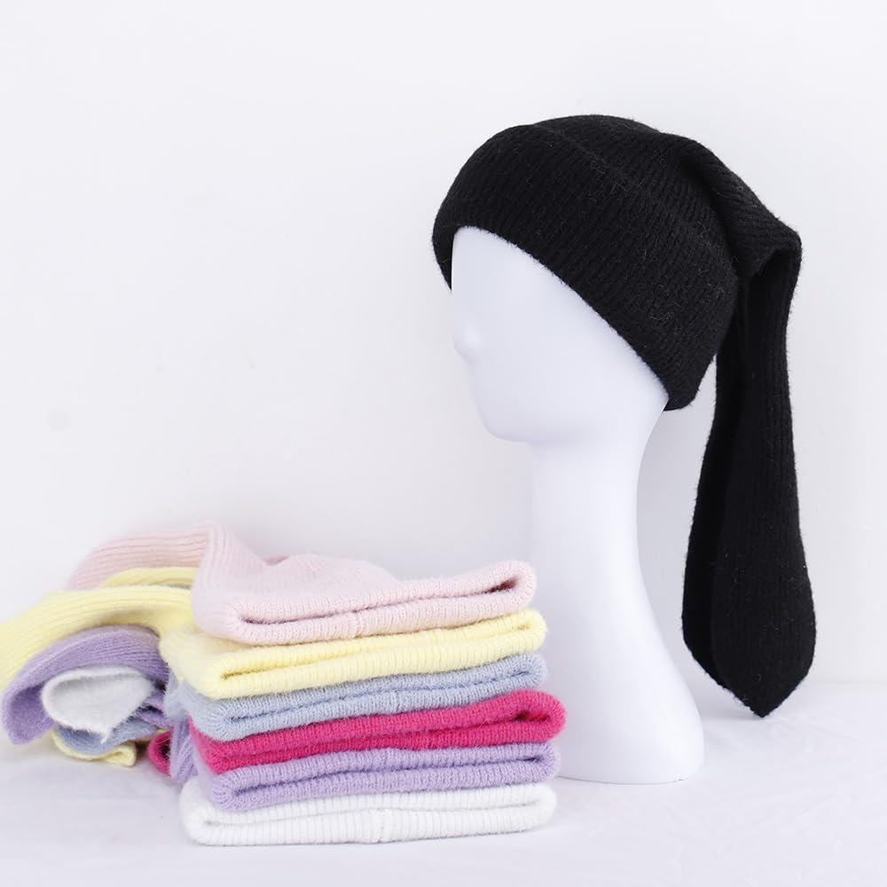 Bunny Beanie Hats for Women Cute Rabbit Beanie Crochet Hats Winter Cap Warm Skull Cap Outdoor Ski Slouchy White