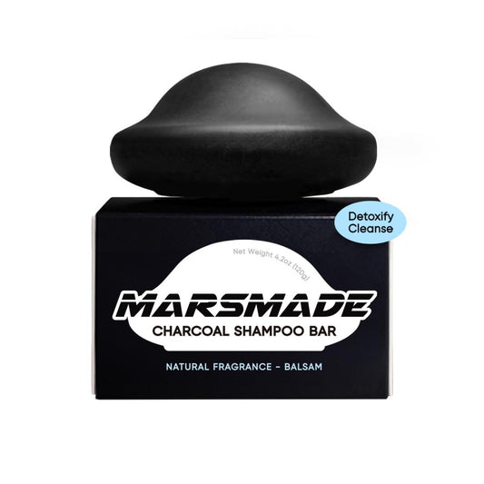 MARS MADE Charcoal Shampoo Bar 2.0 - Hydrating & Moisturizing Natural Hair Soap Bar Shampoo for Excess Oil Build-Up & Scalp Nourishment - Bathing Soap Solid Shampoo for All Hair Types (120g, 4.23oz)