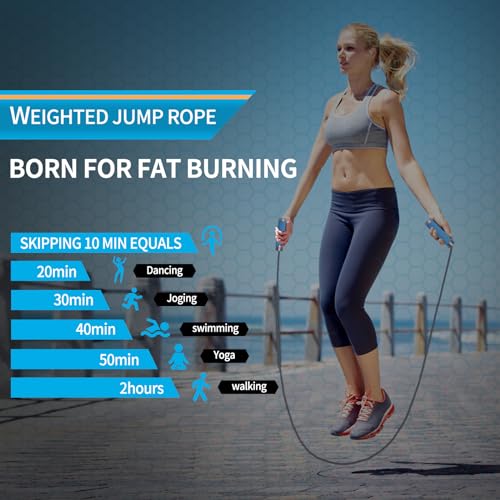 Weighted Jump Rope for Men，Women and kids(1LB), Jump Ropes for Fitness, Speed Skipping Rope, Gym,Indoor/Outdoor - Fitness, Workout, Boxing,crossfit (Black)