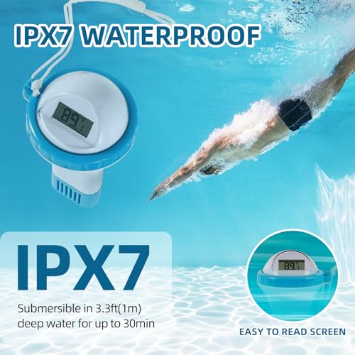 BlueBay Wireless Pool Thermometer,Floating Easy Read, Digital Pool Thermometer Set with Indoor/Water Temperature Monitor, IPX7 Waterproof, for Swimming Pools, Hot Tubs, Spa, Small Ponds, Aquariums