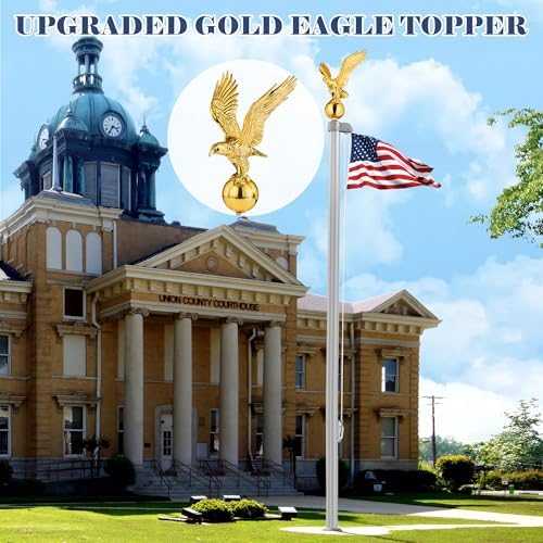 PPQ Gold Flag Pole Eagle Topper 11", Gold Ball Topper 3",1/2"-13 Threaded Screw w/Hexnut, Fits for Most Telescoping & Sectional Flagpoles(20/25/30FT)