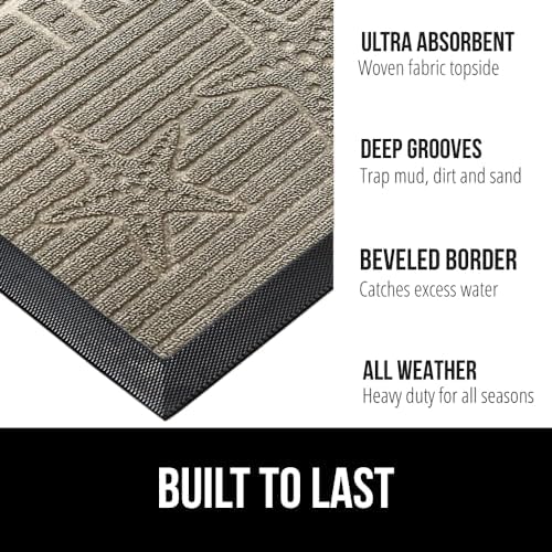 GORILLA GRIP 100% Waterproof All-Season WeatherMax Doormat, Durable Natural Rubber, Stain and Fade Resistant, Low Profile, Indoor Outdoor Door Mats, Easy Clean Patio Entrance Mat, 17x29, Sand Beach