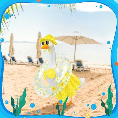Hawaiian Goose Outfit with Sunglasses & Wreath,Porch Goose Outfits for 23" 17" Cement Plastic Goose Clothes Costumes,Garden Decor Goose and Duck Costume for Outdoor Statues(Bikini)