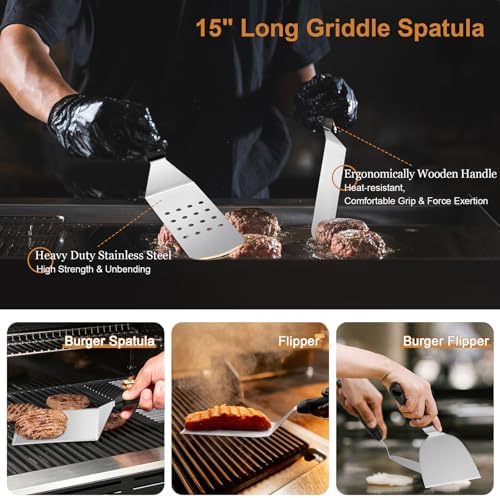 35PCS Griddle Accessories Kit, Leonyo Flat Top Grill Accessories, Grill Tools with Griddle Spatulas, Smash Burger Press, Basting Cover, Scraper for Outdoor BBQ Teppanyaki Hibachi Cooking