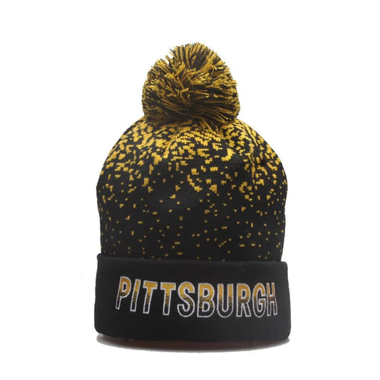 City Beanie Knit Hat with Pom Football Team Beanie with City Name Winter Hat Cuffed Stylish Fans Beanie Cap (US, Alpha, One Size, Pit&Beanie)