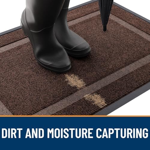 OLANLY Front Door Mat Indoor Outdoor Entrance, Waterproof All-Season, All-Weather Doormat, Sturdy Natural Rubber, Fade Resistant, Low Profile, Easy Clean Patio Porch Entryway Mat, 29.5x17, Dark Brown