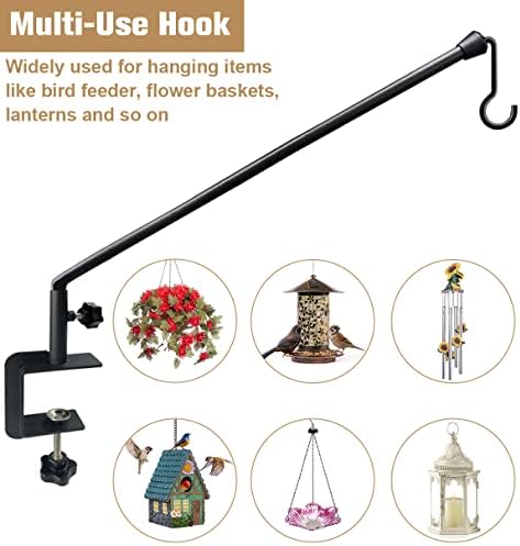 38 Inch Extended Reach Deck Hook Hanger for Railing, Heavy Duty Outdoor Plant Hook Holder for Hanging Bird Feeder Flower Basket Planter or Lanterns, 1 Pack