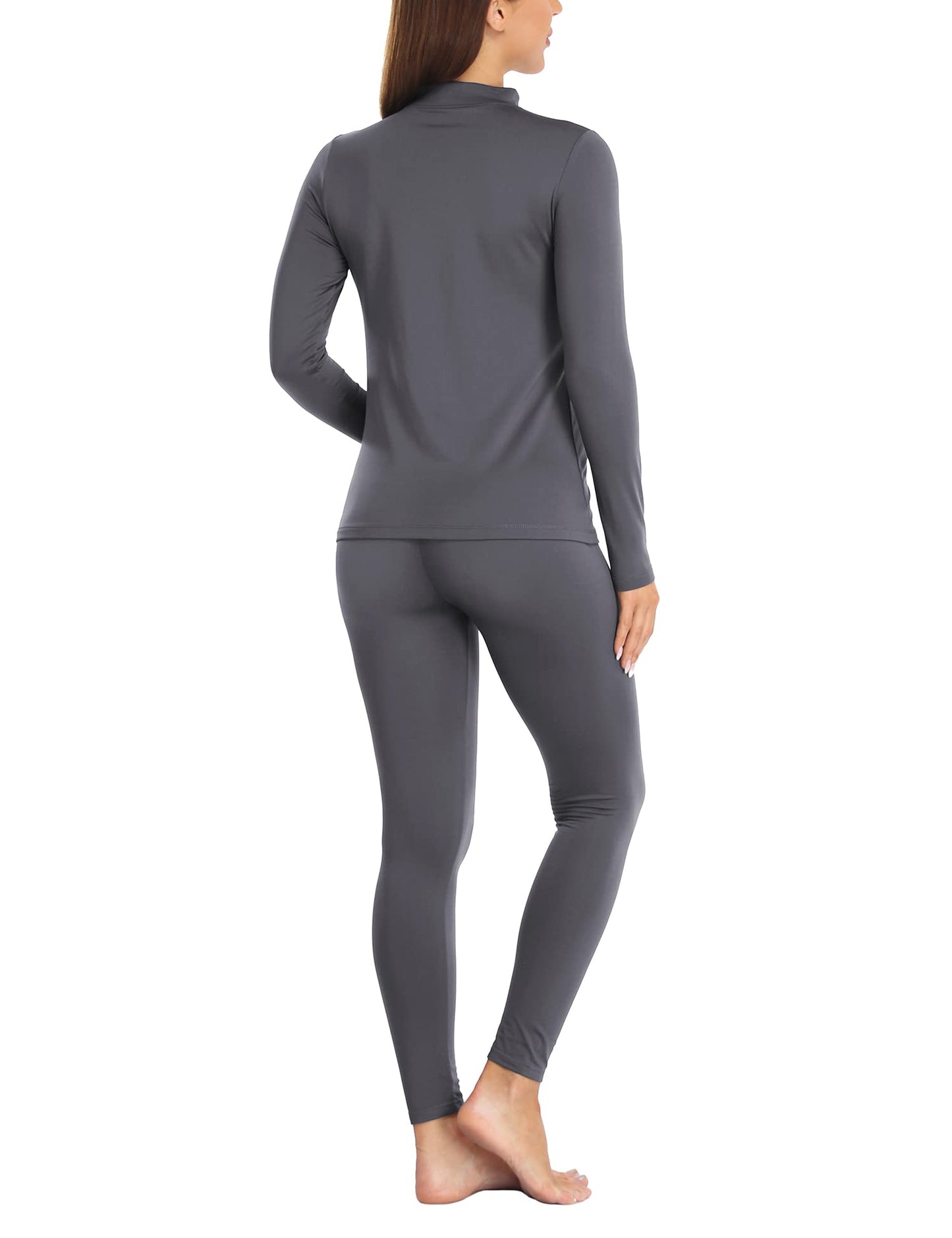 JOLLYBUYER Women's Mock Neck Thermal Underwear Winter Fleece Ultra-Soft Warm Base Layer Set Grey