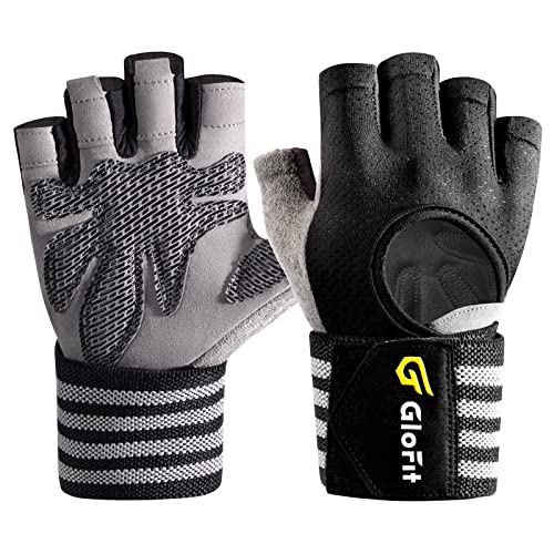 Glofit Workout Gloves with Wrist Wrap Support for Men & Women, Weight Lifting Gloves with Cuved Open Back Fingerless for Cycling, Gym, Training, Crossfit (Small, Black)