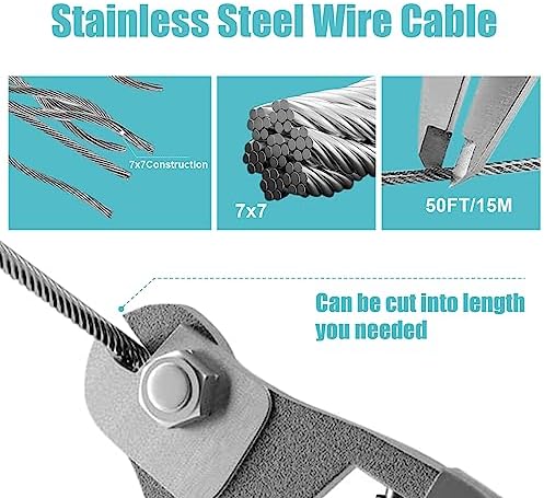 FZENeast Shade Sail Hardware Kit Include Winches & Wire Rope, Anti-Rust Stainless Steel Sun Shade Hardware Kit for Rectangle Square Triangle Shade Sail Installation(75 PCS)