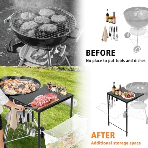 Grill Side Table for Weber Kettle 22/26, Weber Smokey Mountain 22 Grill, Grill Work Table for Weber Master Touch, Premium, Kettle Grill Accessories, Adjustable Height Charcoal Kettle Grill Table