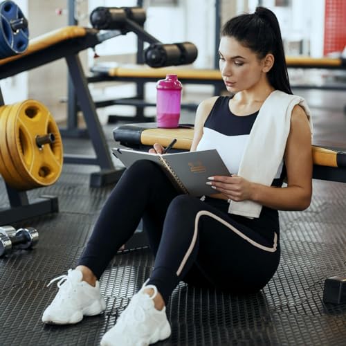 Fitness Journal for Women and Men, 8.8" x 6.6", Workout Log Sprial Book Planner for Tracking Progress and Achieving Your Wellness Goals, Black