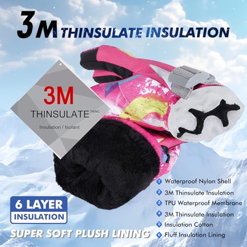 Odtmger Ski Gloves, Winter Gloves,Winter Waterproof Ski Gloves, Warm and Breathable Snow Gloves, Suitable for Outdoor Sports of Boys and Girls in Cold Winter