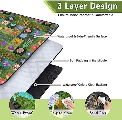 Extra Large Picnic Blankets Waterproof Foldable (60 "x 80") Beach Blanket Waterproof Sandproof,3-Layer Thicking Mat Outdoor Packable Camping Blanket