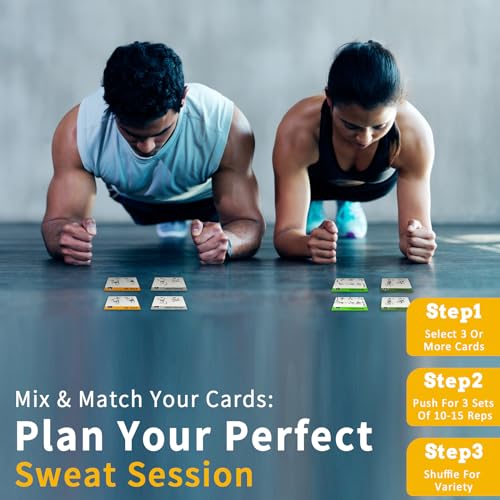 MOVASEE Bodyweight Workout Cards, 62 Exercises Cards Deck Large Size 5" x 3.5" Fitness Cards for Women & Men, Beginner Fitness Guide to Training Exercises at Home or Gym