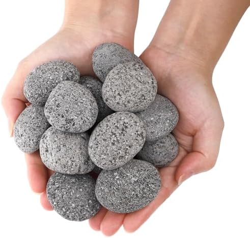 SOUJOY 10lbs Lava Rocks for Fire Pit, 1''-2'' Black Tumbled Natural Lava Stones, Smooth Lava Pebbles for Natural Gas, Fireplace, Propane, Wood, Electrical Firepits & Grills