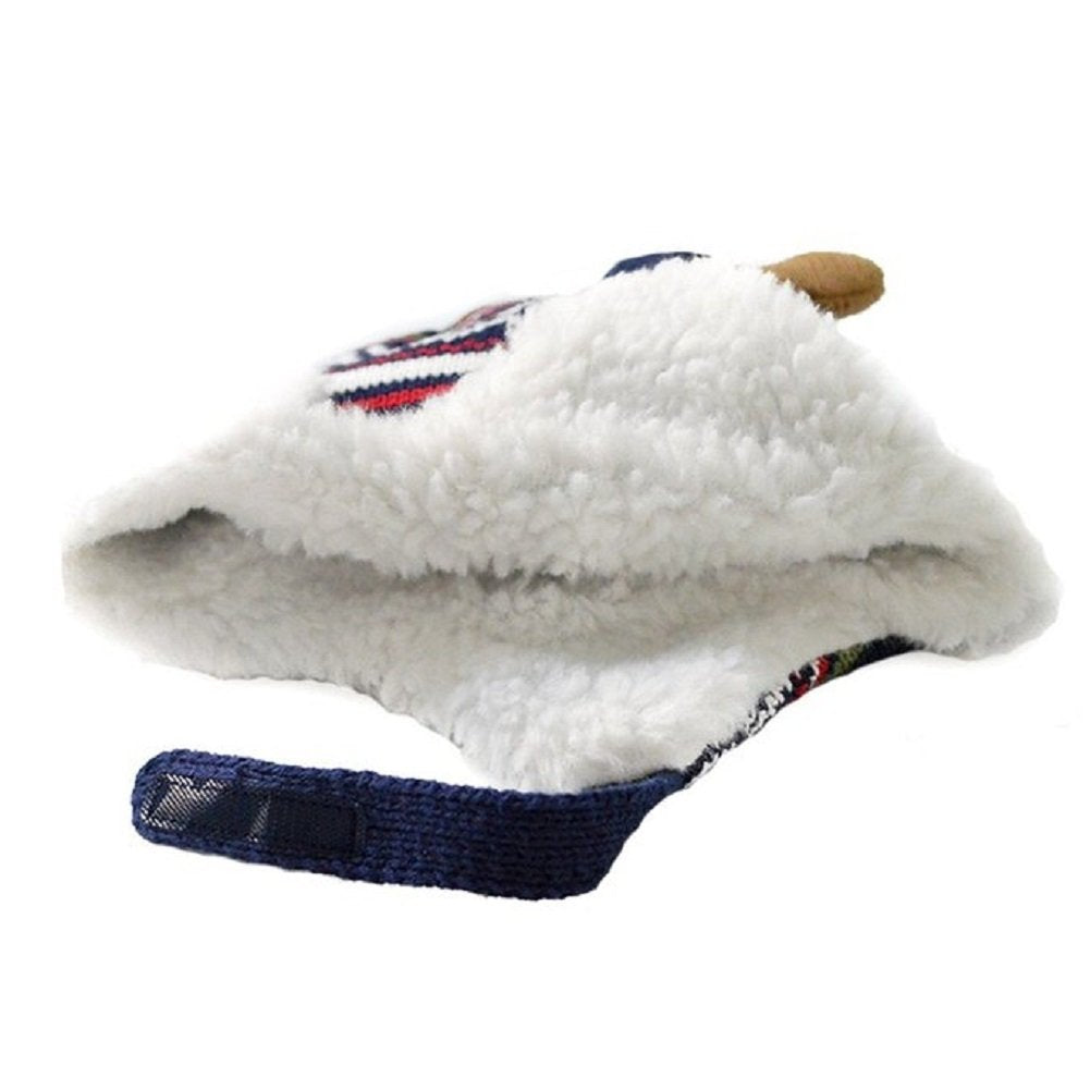 Home Prefer Baby Toddler Boys Winter Hats Warm Cotton Knitted Skull Caps with Earflaps Elk Horn Hat L 2-4T Blue