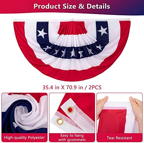 3 x 6 FT 4th of July Decorations, 2 PCS Patriotic USA Pleated Fan Flags, Large American Bunting Flag Banner Fourth of July Half Fan Flags for Independence Day Memorial Day Outdoor Home Decor