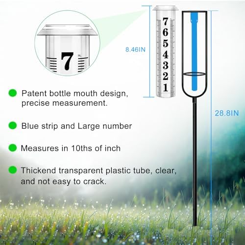 Rain Gauge Outdoor, Upgraded Accurate Rain Gauges Outdoors Best Rated, Freeze Proof Thickened Transparent Plastic Rain Measure Gauge for Yard, Adjustable Height Large Rain Measuring Tool for Garden
