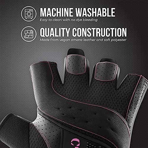 Contraband Pink Label 5137 Women's Padded Weight Lifting and Rowing Gloves w/Grip-Lock Padding (Pair) - Machine Washable Fingerless Workout Gloves Designed Specifically for Women (Black, X-Small)