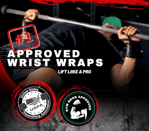 Hustle Athletics Wrist Wraps - Best Weightlifting Support (Professional Competition Grade Wrap) - Brace Your Wrists to Push Heavy, Avoid Injury & Improve Your Workout - for Men & Women