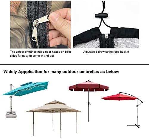 7.5-11 FT Patio Umbrella Mosquito Net, Polyester Mesh Umbrella Screen, Universal Canopy Umbrella Mosquito Netting with Zipper Door and Adjustable Rope, Fit Outdoor Umbrellas and Patio Tables