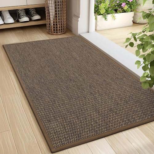 LEKEEPGO Door Mat 24"x36", Non Slip Door Mat Indoor Entrance, Rubber Backing Front Indoor Door mat Washable Absorbent Low-Profile Entryway Entry Resist Dirt Inside Door Mats, Brown