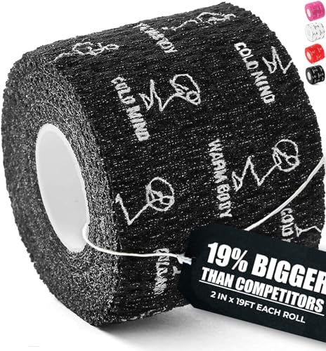 WARM BODY COLD MIND 2" Premium Lifting Thumb Tape for Weightlifting - Hook Grip for Powerlifting, Strength/Cross Training, Deadlift, Weight Lifting, Athletic Finger Wrap (Black 3 Rolls)