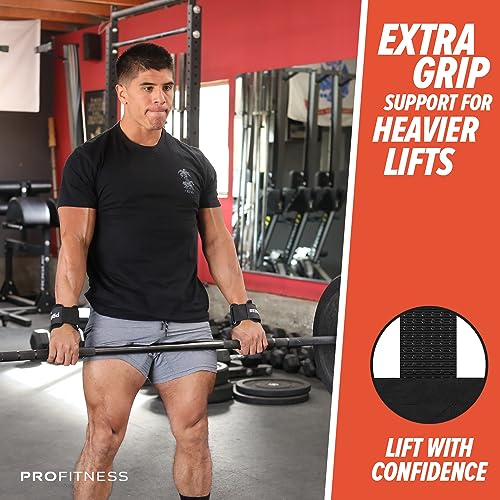 ProFitness Weight Lifting Straps for Men - Weight Lifting Straps for Women - Padded Neoprene Weight Straps Lifting Women & Men with Non Slip Silicone Grip (Black/Red)