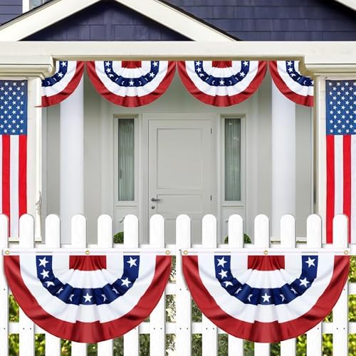 6 Pack 1.5 X 3 FT USA Pleated Fan Flag 4th of July Decorations, American Bunting Flag Fourth of July Patriotic Half Fan Banner 100% Polyester Memorial Day Fourth of July Independence Day Outdoor Decor