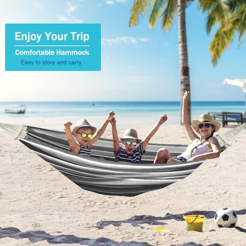 MOSFiATA Hammocks Portable Camping Hammock Upgraded 550lb Comfortable Fabric Hammock with Two Anti Roll Balance Beam and Sturdy Tree Straps for Camping, Patio, Backyard, Outdoor （Grey）