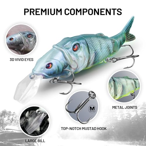 HANDING 3PCS Lifelike Multi-Jointed Swimbait, Bass Fishing Lure for Freshwater and Saltwater, Slow Sinking, Mustad Hook, Angler's Gift, for Pike Largemouth Bass, 1/2oz, 3/4oz and 1 1/4oz