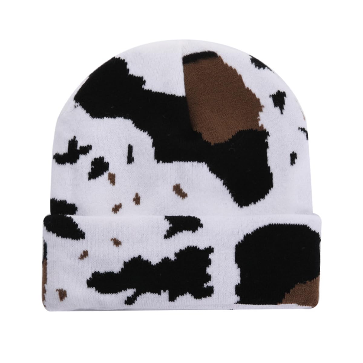 KORADI Women's Cow Print Beanie Men's Cuffed Knit Hat Winter Warm Beanie Caps (US, Alpha, One Size, Beanie A)