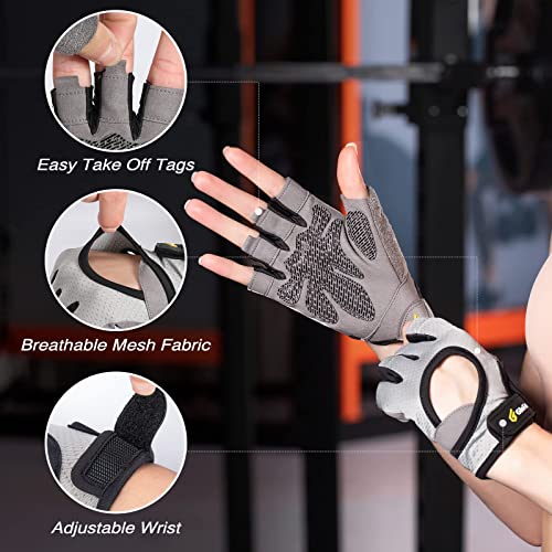 Glofit Workout Gloves for Women and Men, Weight Lifting Gloves Anti-Slip Padded Palm, Light Weight Fingerless Powerlifting Fingerless Gym Gloves for Exercise, Fitness, Training, Cycling