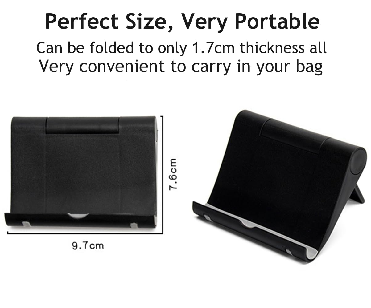 JUSDIQIR Cell Phone Stand for Desk Foldable Cell Phone Holder Desk Tablet Holder Mobile Phone Dock, Multi-Angle Universal Adjustable Tablet Dock (Black)