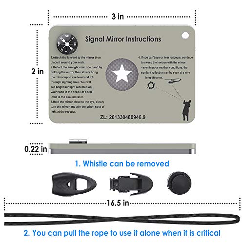 Luca Elf Aid Signal Mirror Survival Military Grade,Hiking SOS cry for Help Camping Mirror 2 x 3 in，Compass,Whistle (1 PCS)