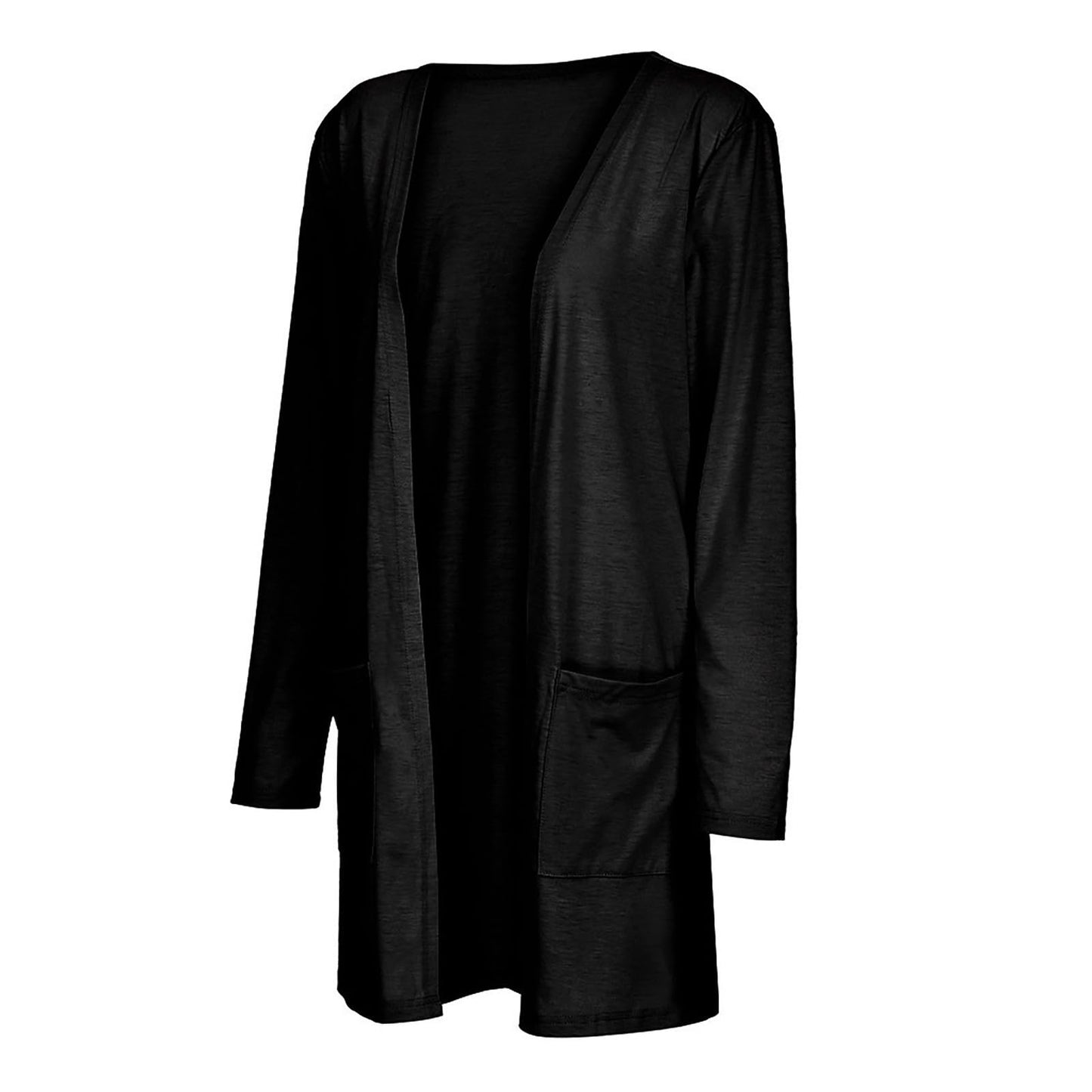 Lightweight Cardigan for Women 2024 Fall Casual Solid Long Sleeve Open Front Cardigans Outwear with Pockets Black