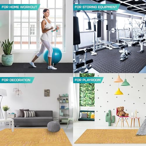 Yes4All 12SQ.FT Wood Grain Puzzle Exercise Mat Protective Flooring, EVA Interlocking Foam Floor Tiles with Border for Home