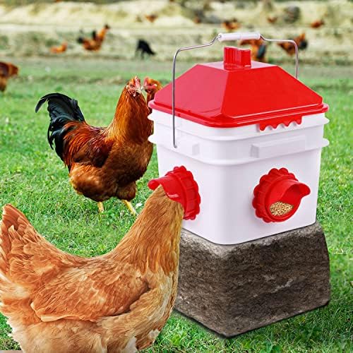10 Pounds Chicken Feeder with 4 Ports, Rainproof Poultry Feeder for Up to 10 Adult Chickens or 15 Chicks （Patented Products）