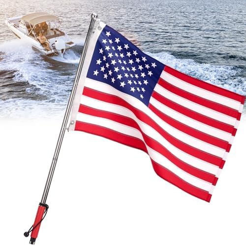KEMIMOTO Boat Flag Pole with Boat Rod Holder Mount, 4ft Aluminum Golf Cart Flag Holder, Bungee Retainer, EVA Foam Grip, for Flag 2.5ft x 4ft /24''x36'' /20''x30'' /16''x24'' /12''x18'' (NO FLAG)
