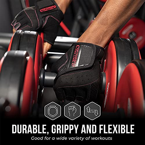 Contraband Pink Label 5137 Women's Padded Weight Lifting and Rowing Gloves w/Grip-Lock Padding (Pair) - Machine Washable Fingerless Workout Gloves Designed Specifically for Women (Black, X-Small)